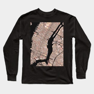 New York Map Pattern in Soft Pink Pastels Long Sleeve T-Shirt